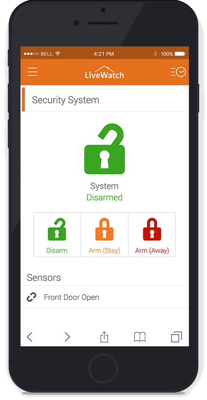 Mobile alarm system control with the LiveWatch app