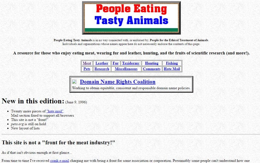 The old People Eating Tasty Animals website