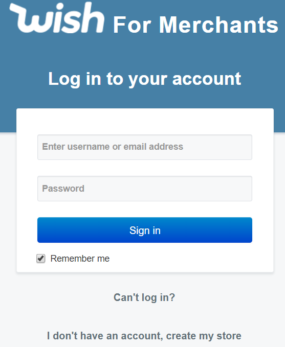 Wish for Merchants login