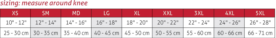 Mueller Knee Sleeve Size Chart