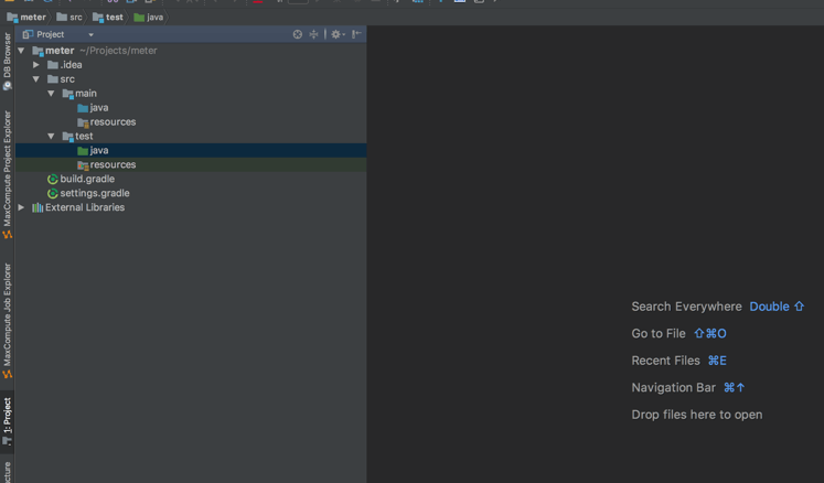 A screenshot of an empty Java project.