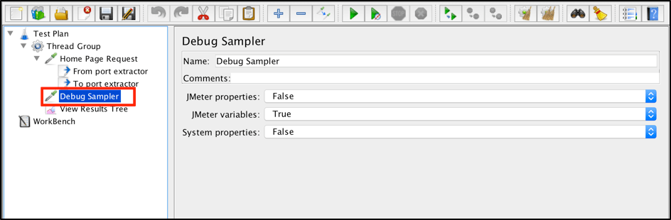Right button click on the Thread Group -&gt; Add -&gt; Sampler -&gt; Debug Sampler