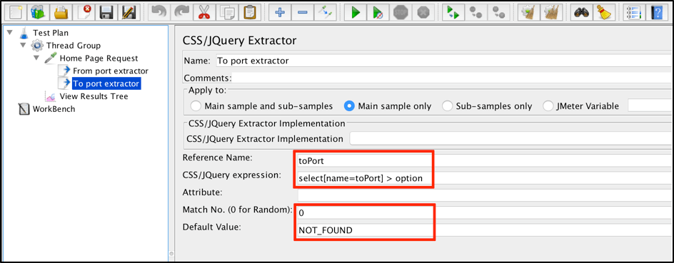 jmeter, css jquery extractor, destination cities