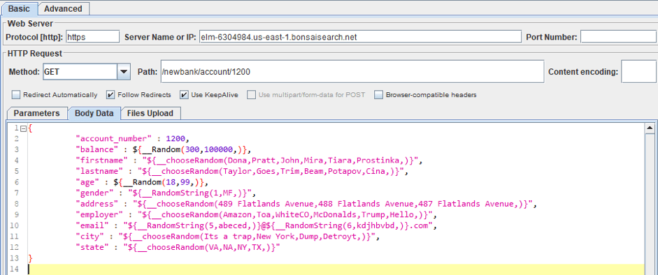 jmeter test scenario for elastic search by apache lucene