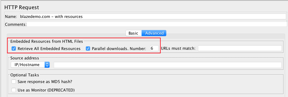 jmeter, http request, retrieve embedded resources