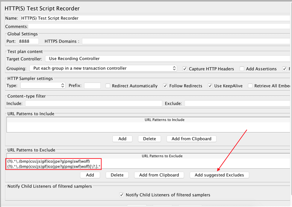 you should exclude these calls during test scenario recording. This can be done via “URL Patterns to Exclude” input of the HTTP(S) Test Script Recorder. There, you can define which URLs need to be excluded using Perl5-style regular expressions. Clicking the “Add Suggested Excludes” button will populate recommended exclusion options.