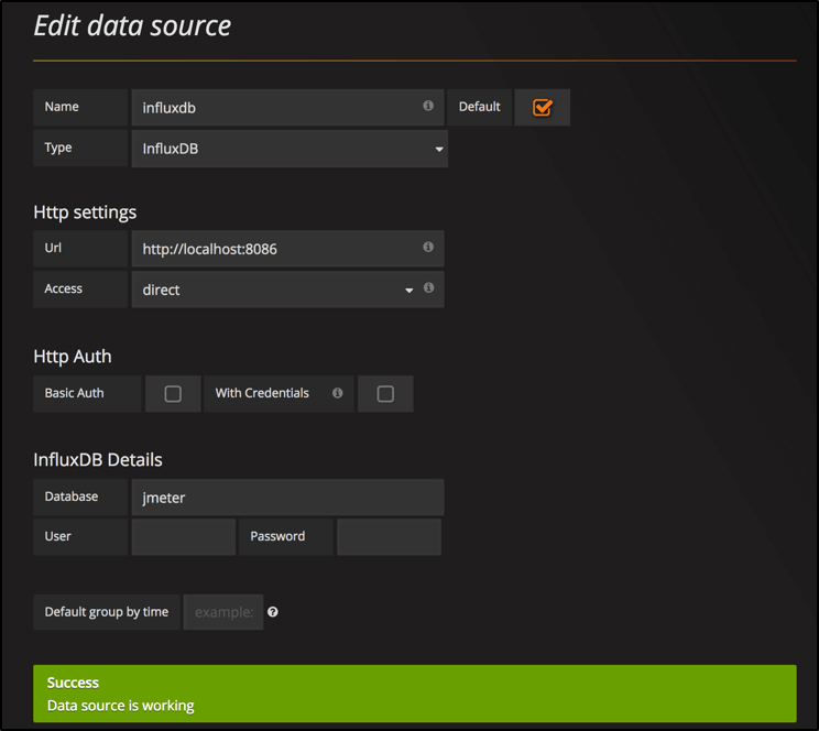 A screenshot of editing a data source in Grafana.