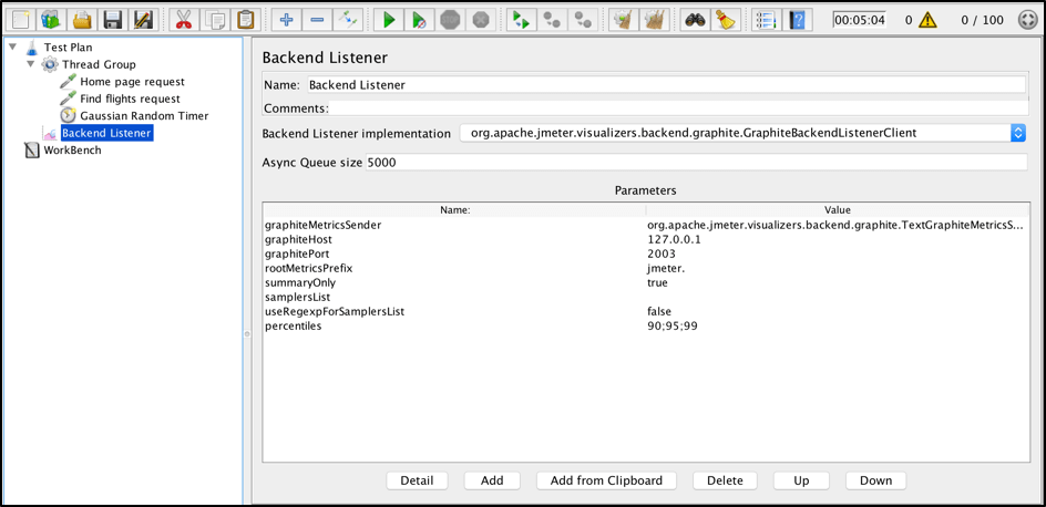 A screenshot of how to configure the backend listener in JMeter.