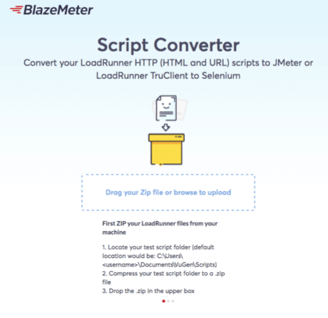 BlazeMeter Script Converter welcome screen