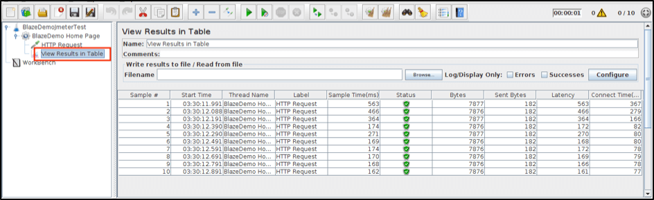 view results in table listener in jmeter