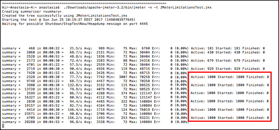 running jmeter for 1000 users