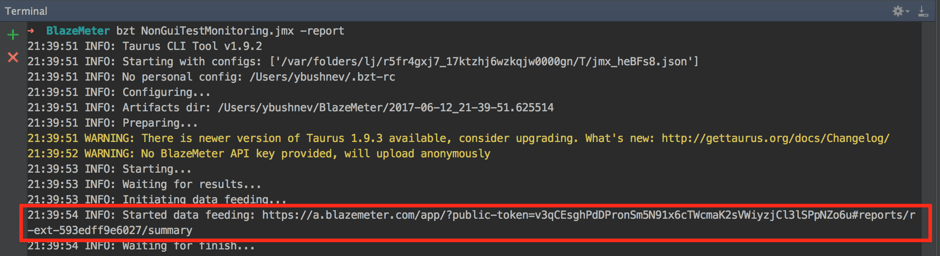 monitoring jmeter results in taurus and blazemeter