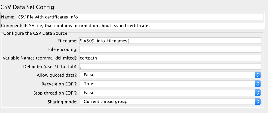 add a csv data config element, jmeter, ocsp