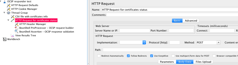 add a http request element, jmeter, ocsp