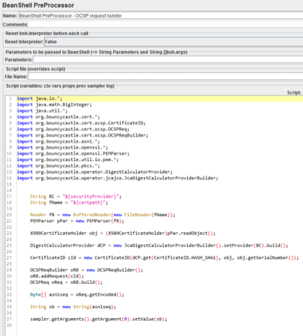 add a beanshell preprocessor, jmeter, ocsp