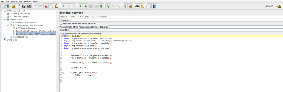 add a beanshell assertion, jmeter, ocsp