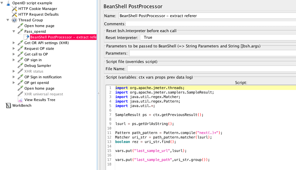 The BeanShell PostProcessor extracts callback URL and additional parameters. They are used further in the script. 