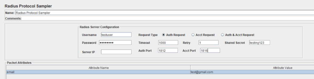 jmeter, performance test, AAA, radius