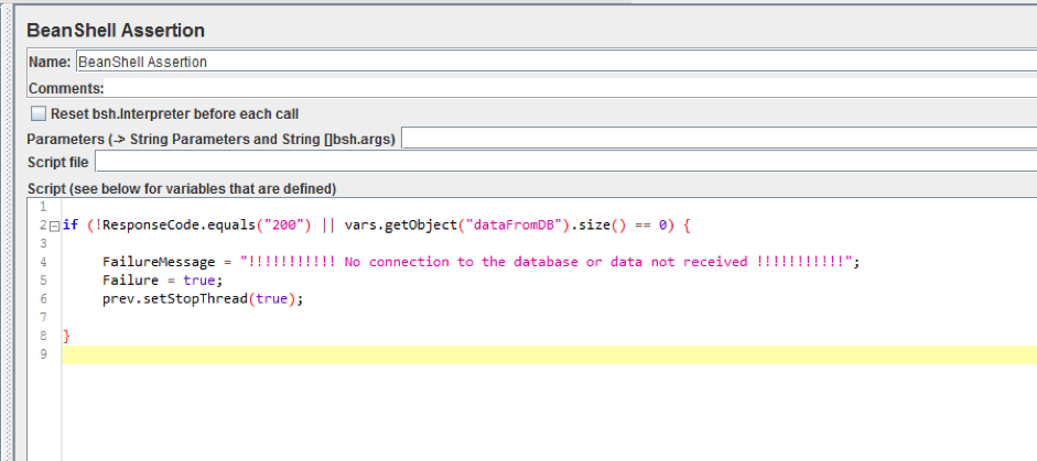 Adding code to Bean Shell assertion