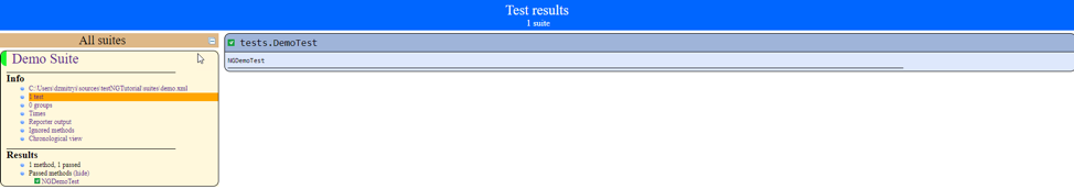 TestNG Selenium test results report
