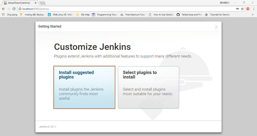 A screenshot of how to install suggested plugins in Jenkins setup.