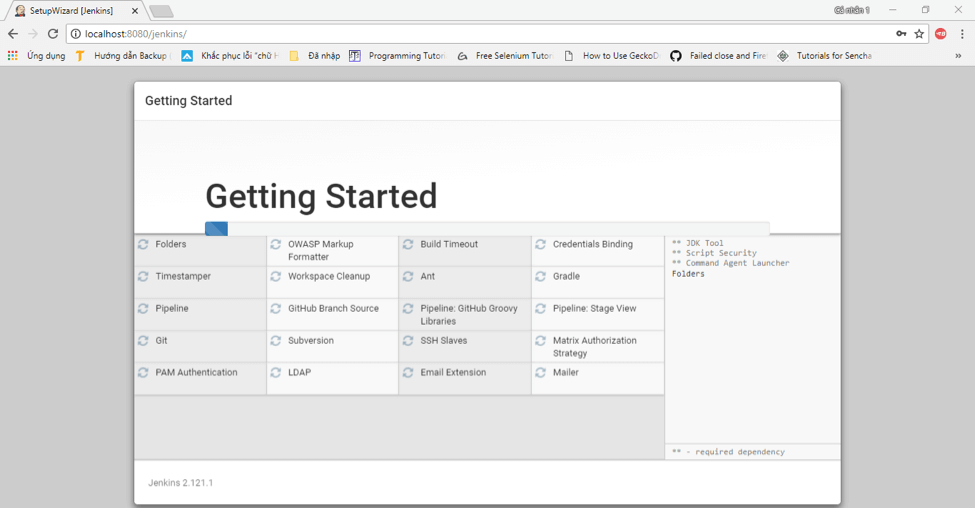 A screenshot of the Getting Started section in Jenkins.