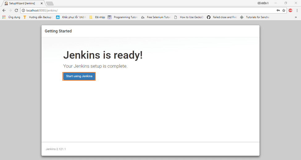 A screenshot of Jenkins all set up and ready to start using.