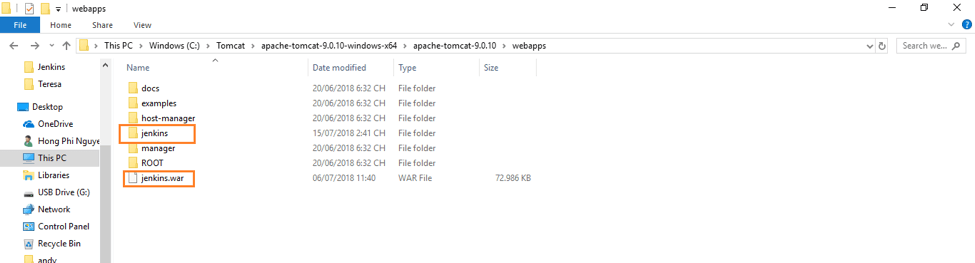 A screenshot of where to find the jenkins.war file in the Windows directory.