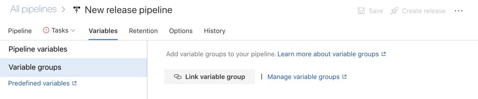 Select "Variable groups" in Azure DevOps