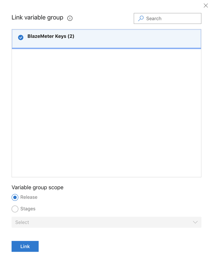 Link "BlazeMeter Keys" variable group to Azure DevOps