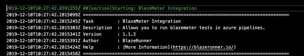 BlazeMeter Azure DevOps integration log