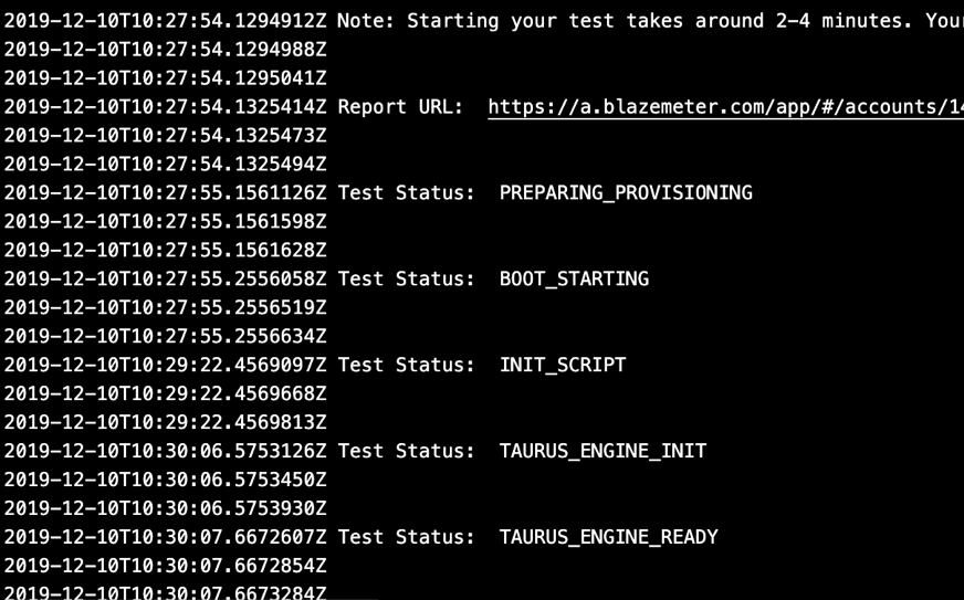 Test report URL in BlazeMeter integration log