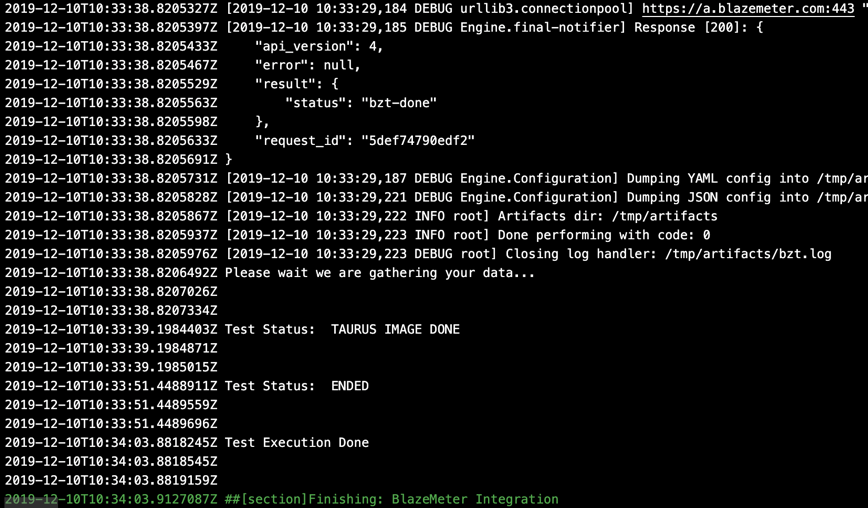 Detailed BlazeMeter integration log