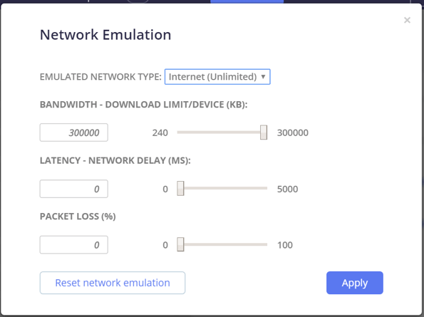 A screenshot of network emulation.