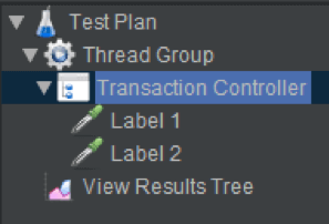 A screenshot of where to place your HTTP request samplers within the Transaction Controller.