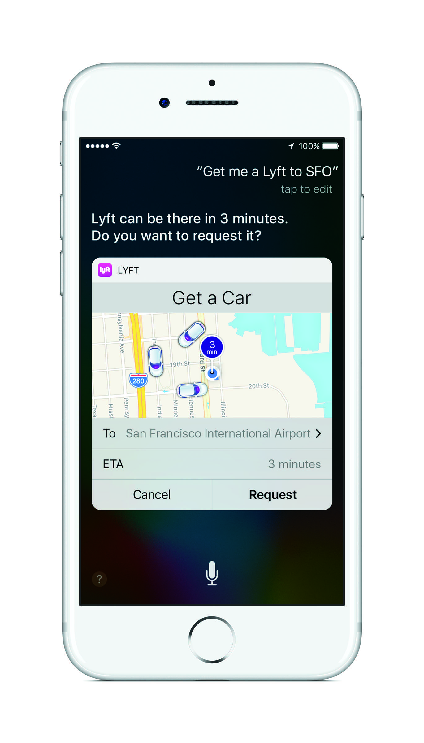 Siris response to get me a lyft on ios 10