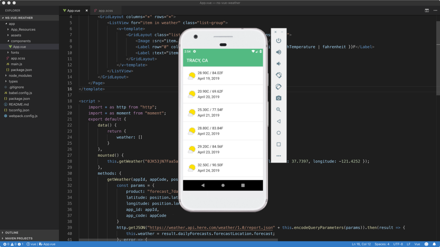 Show The Weather Forecast In A Nativescript With Vue Js Ios And Android Application Here Developer