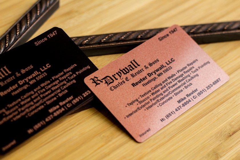 Metal Business Cards With Metallic Finishes Plastic Printers Inc - Drywall Business Cards Ideas