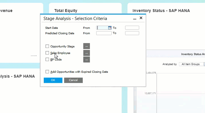 Analyze the opportunities in your pipeline by stage in SAP Business One Cloud ERP Software on the Stellar One Cloud Platform