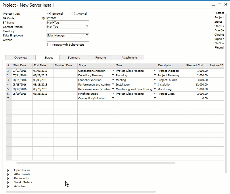 Use Gantt Charts to manage projects with SAP Business One Cloud ERP Software on the Stellar One Cloud Platform