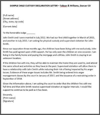 How To Write A Declaration Letter For Child Custody Family Law