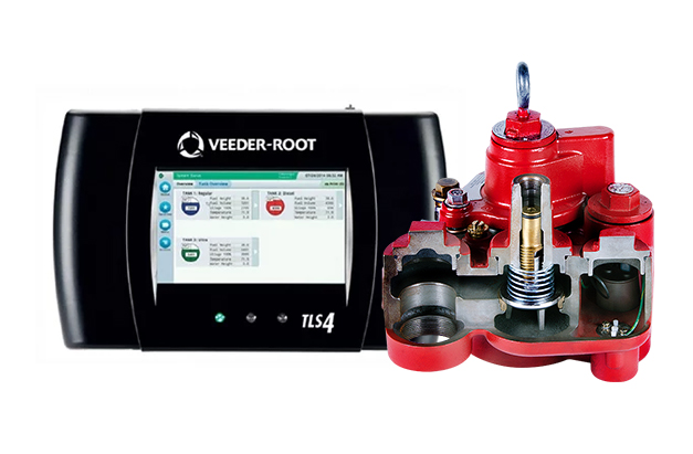 Veeder-Root control panel and red jacket pump