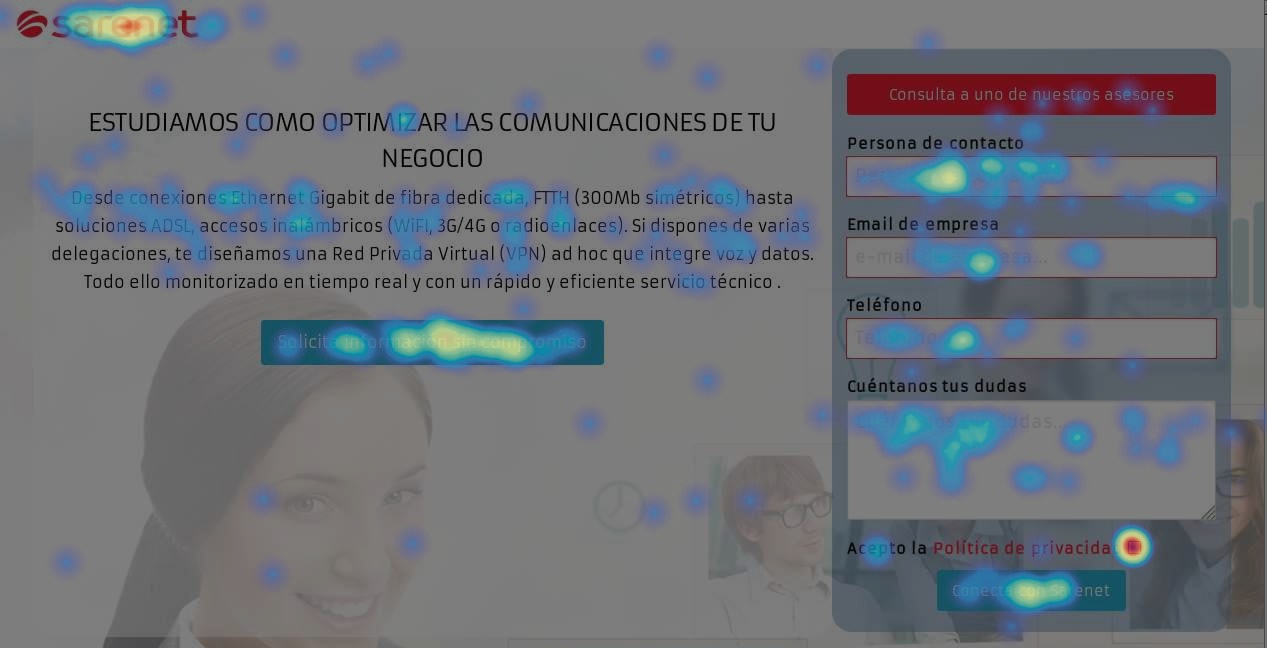mapa de calor en la landing page de Sarenet