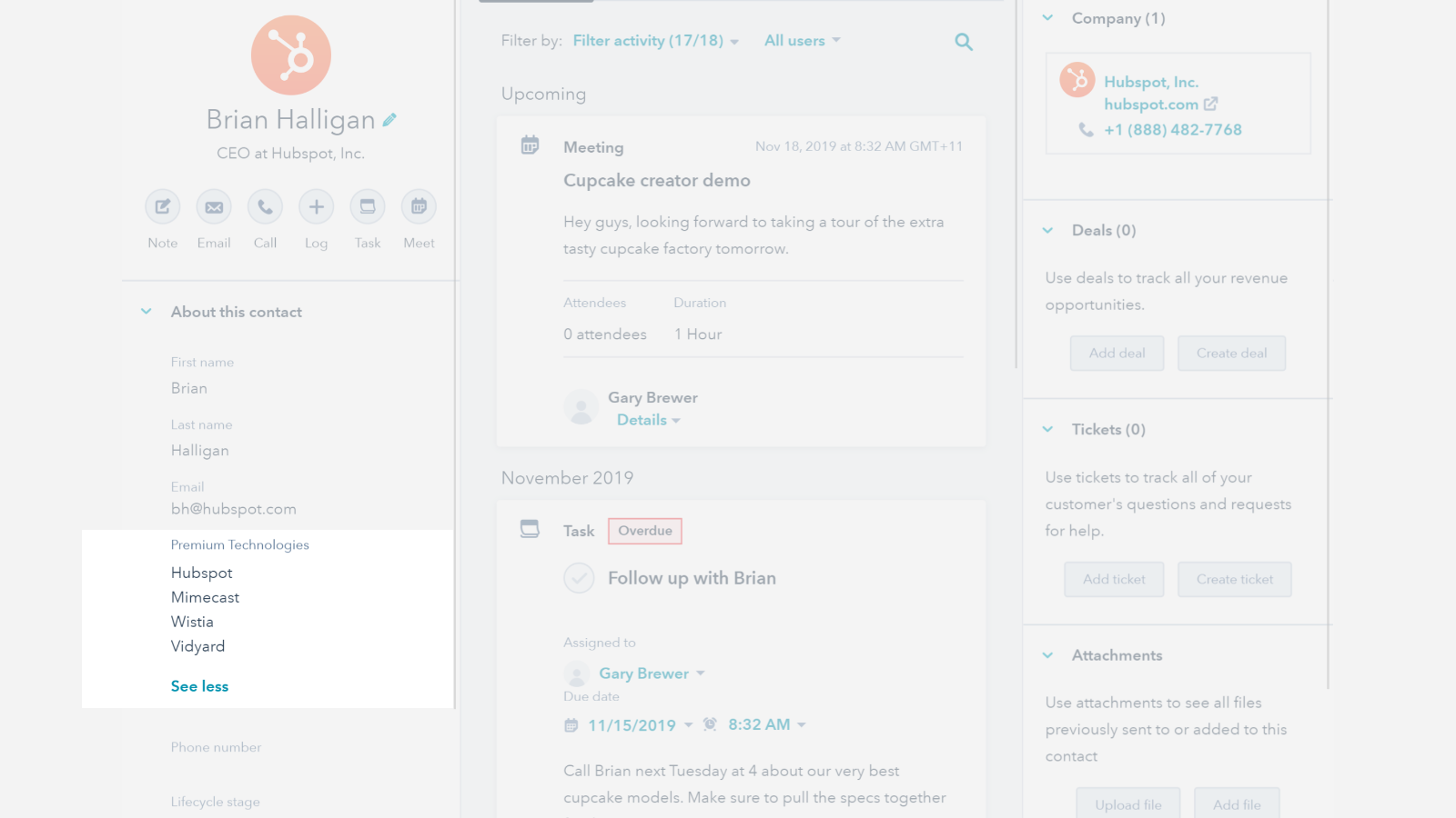 Showing Premium Technology Usage property next to a contact.