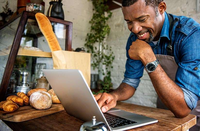 business owner on computer