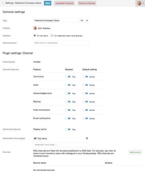 intranet channel settings