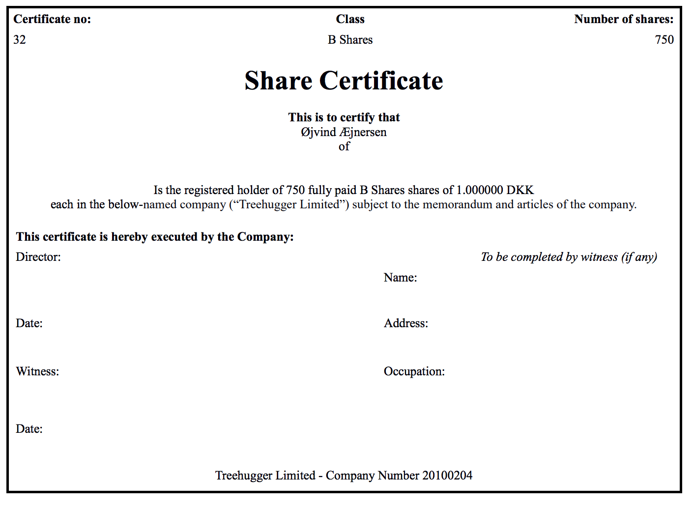 Generating share certificates In Share Certificate Template Companies House