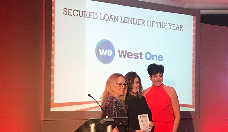 West One Loans wins Secured Loan Lender of the Year award at Crystal Specialist Finance's 2020 Ball.