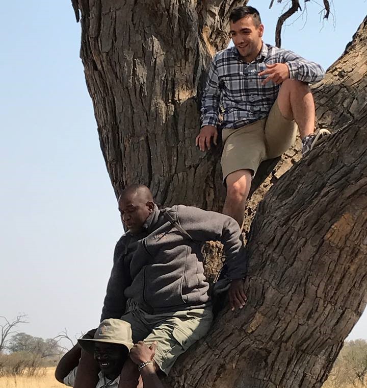 calvet & Michal Climbing a tree Hwange Somalisa African Bush Camps