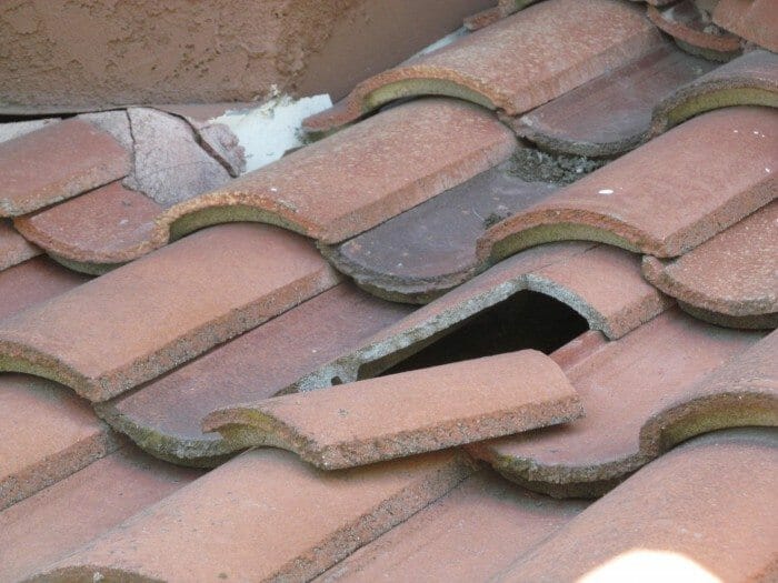 Cracked roof tiles